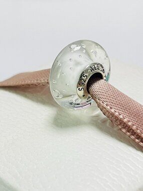 Pandora Murano Glass Bead Charm White Effervescence Clear CZ New S925 Ale